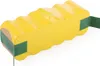 A yellow battery pack with green straps on a white background. Voir les images du produit