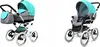 Two images of a baby stroller, one showing the bassinet and the other the seat. Produktbild-Vorschau