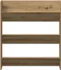 A front view of a wooden shoe cabinet with three shelves. Produktbild-Vorschau