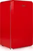 A red retro-style mini-refrigerator is shown from a three-quarter angle. Voir les images du produit
