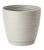 A light gray plastic plant pot with a textured wavy pattern and a matching saucer, isolated on a white background. Podgląd zdjęcia produktu