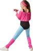 A young girl in a retro fitness outfit posing with a dumbbell. Produktbild-Vorschau