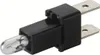 A close-up studio shot of a small light bulb with a black plastic socket and two metal terminals. Anteprima dell’immagine prodotto