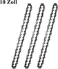 Three chainsaw chains are laid out diagonally on a white background. Náhled obrázku produktu