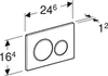 A technical drawing with dimensions of a toilet flush plate. Náhľad obrázku produktu