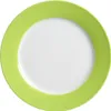 A top-down view of a white plate with a green rim. Náhled obrázku produktu