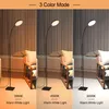 A split image showing a floor lamp in three different color temperature settings. Produktbild-Vorschau