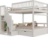 A white wooden bunk bed with stairs and storage. Náhled obrázku produktu