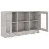 A gray wooden cabinet with glass doors and shelves. Produktbild-Vorschau