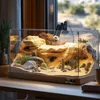 A desert-themed terrarium with rocks, sand, and cacti, illuminated by a lamp. Anteprima dell’immagine prodotto