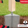 A diagram showing a wooden post secured in the ground with a metal anchor. The image illustrates the product's function and stability. Produktbild-Vorschau