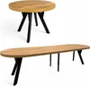 A round dining table and an oval bench are displayed against a white background. Produktbild-Vorschau