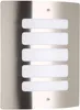 A close-up, front-facing view of a brushed stainless steel outdoor wall light with five frosted white light panels. Anteprima dell’immagine prodotto