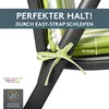 Close-up of a green and white striped cushion tied to a dark gray chair frame. Produktbild-Vorschau