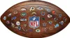 A brown American football with various NFL team logos printed on it. Náhľad obrázku produktu