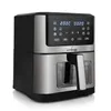 A stainless steel and black air fryer with a digital display and controls. Voir les images du produit