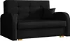 A black sofa with a single pillow on it, shown from the front. Náhled obrázku produktu