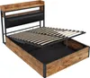 A bed frame with storage and a lifted mattress support. Voir les images du produit