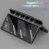 A black phone case is shown partially open, highlighting its magnetic hinge. Anteprima dell’immagine prodotto