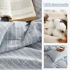 Bettwäsche Set 220x240 cm Baumwolle Blau Weiß Gestreift 1 Produktbild-Vorschau 5
