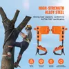 A person is climbing a tree using climbing spikes, with the product displayed separately. Podgląd zdjęcia produktu