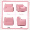 A collage of four images showing a pink beanbag chair with cat ears from different angles. Náhled obrázku produktu