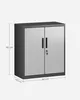 A gray metal cabinet with two doors, shown with dimensions indicated by lines and text. Produktbild-Vorschau