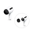A white background with two views of white Apple AirPods Pro earbuds with black ear tips. Produktbild-Vorschau