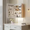 A white vanity with a mirrored cabinet filled with cosmetics and toiletries, illuminated by LED lights. Náhľad obrázku produktu