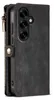A close-up side view of a black leather wallet-style phone case for a Samsung Galaxy S25 FE. Produktbild-Vorschau
