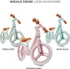 Three balance bikes in different colors (mint, pink, and light blue) are displayed side-by-side against a white background. Text labels indicate the color names. Náhľad obrázku produktu