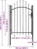A diagram showing the dimensions of a black metal garden gate. Podgląd zdjęcia produktu