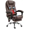 A brown ergonomic office chair with massage and heating features, shown from the front on a white background. Voir les images du produit