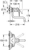 Technical drawing of a faucet with dimensions and mounting instructions. Anteprima dell’immagine prodotto