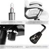 A collage of four close-up images showcasing different features of a white and black office chair. Produktbild-Vorschau