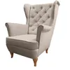 Beige Ohrensessel aus Velours Falco Sessel mit Holzbeine Produktbild-Vorschau 1