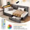 Postel 90 x 200 cm, šedé plátno, čelo ve tvaru L, LED Náhled obrázku produktu 3