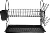 A black two-tier dish drying rack with a utensil holder and a drip tray. Náhled obrázku produktu