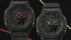 Two black G-Shock watches with different colored accents. Voir les images du produit