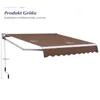 A brown awning extended from a wall, with dimensions indicated. Produktbild-Vorschau