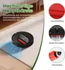 A robot vacuum cleaner on a rug, with close-up images and text highlighting its main brush. Produktbild-Vorschau