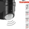 A close-up of a black motion sensor with accompanying feature descriptions. Produktbild-Vorschau