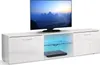 A white TV stand with a television on top, set against a white background. Produktbild-Vorschau