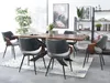 A dining room scene with a wooden table and chairs, a plant, and shelves with decor. Náhled obrázku produktu