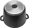 The bottom view of a black pot with a speckled pattern and a silver base with a textured pattern. Voir les images du produit