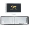 A top-down view of a black currency album with a world map design and dimensions indicated. Produktbild-Vorschau