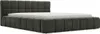 A dark gray upholstered bed with a mattress on a white background. Produktbild-Vorschau