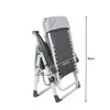 A folded gray and black lounge chair with dimensions marked. Produktbild-Vorschau