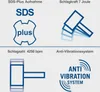 A collage of icons and text describing the features of a power tool. Podgląd zdjęcia produktu