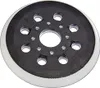 A round sanding pad with multiple holes in the center and around the edge, set against a white background. Produktbild-Vorschau